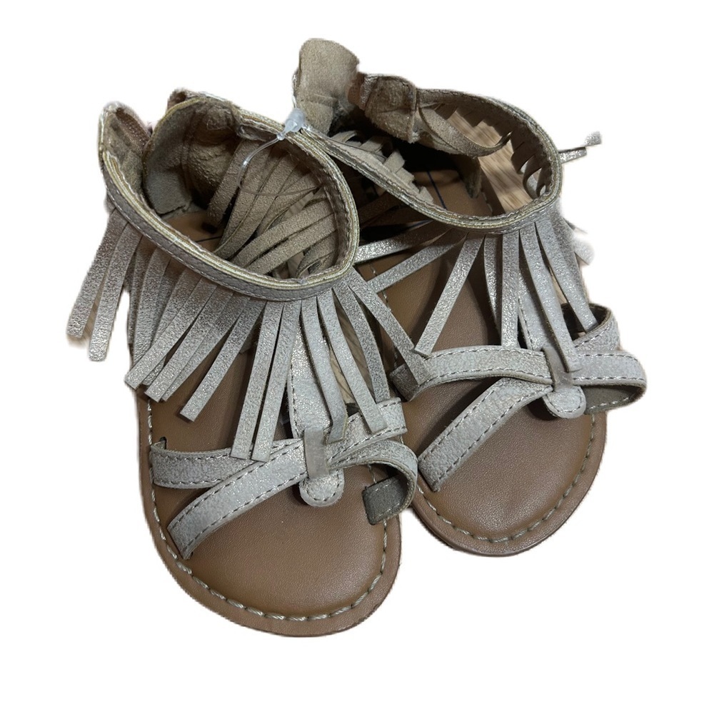 Baby Gap Fringe Sandals Sz 6 Gold Boho Girls Baby Toddler Zip Back